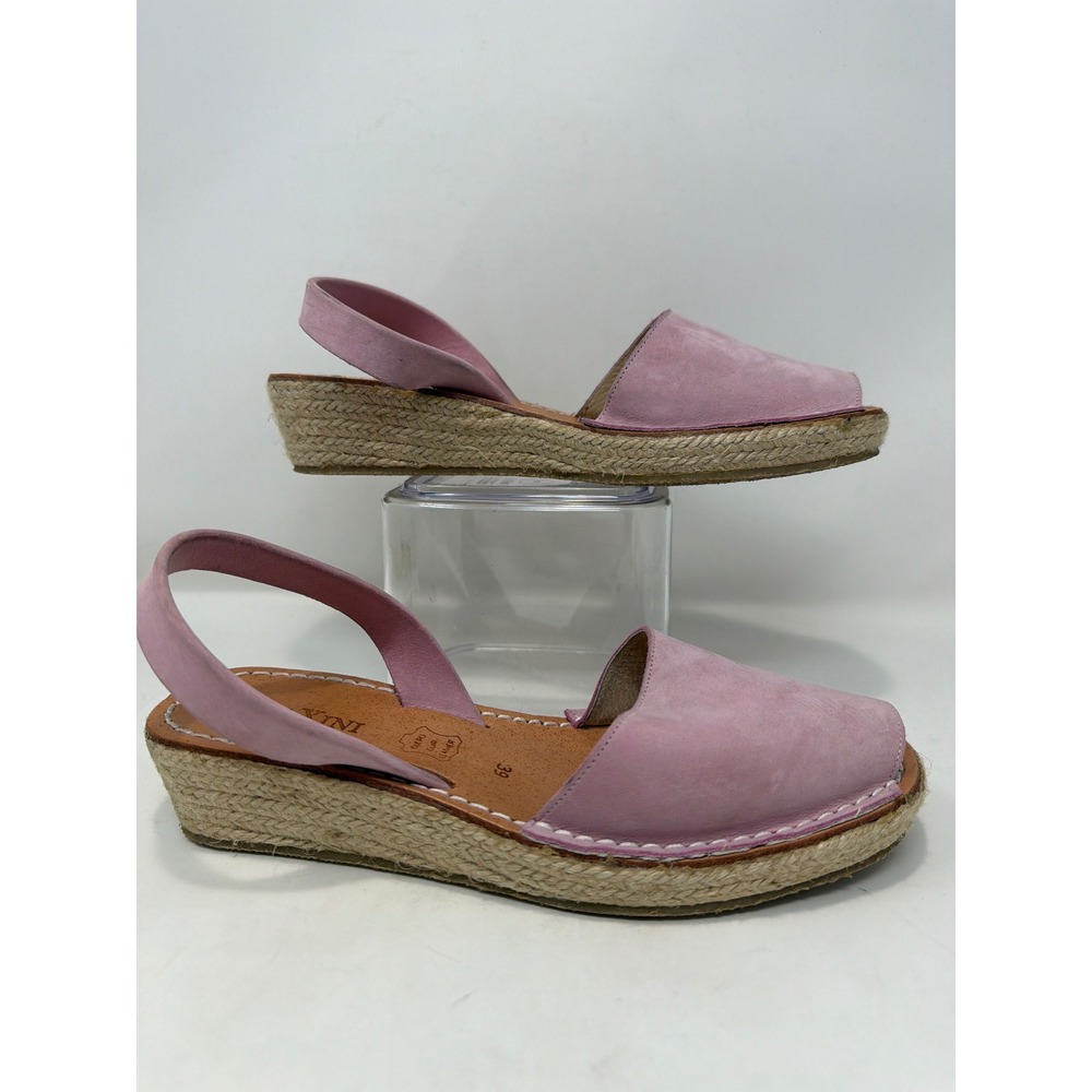 Calaxini‎ Lavender Leather Espadrille Wedge Sandals Made in Spain Sz 39 Peep Toe